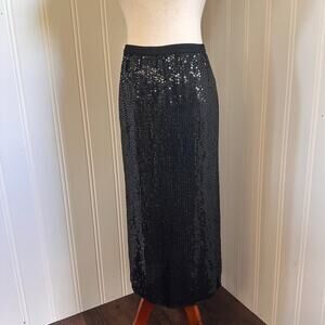 Vintage 70s/80s Boho Silk Black Sequin Maxi Skirt M